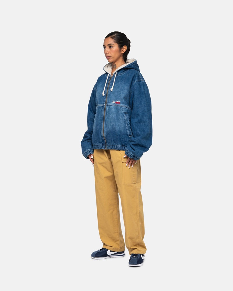 Blue Stüssy Work Denim Sherpa Jacket | UAE XGP762903