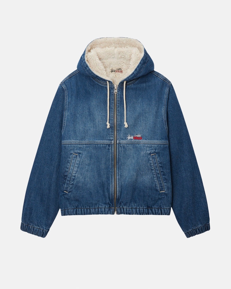 Blue Stüssy Work Denim Sherpa Jacket | UAE XGP762903