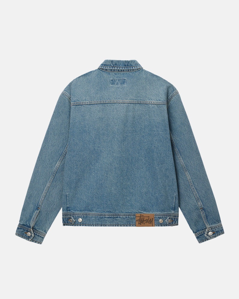 Blue Stüssy Zip Work Denim Jacket | UAE IAF853967