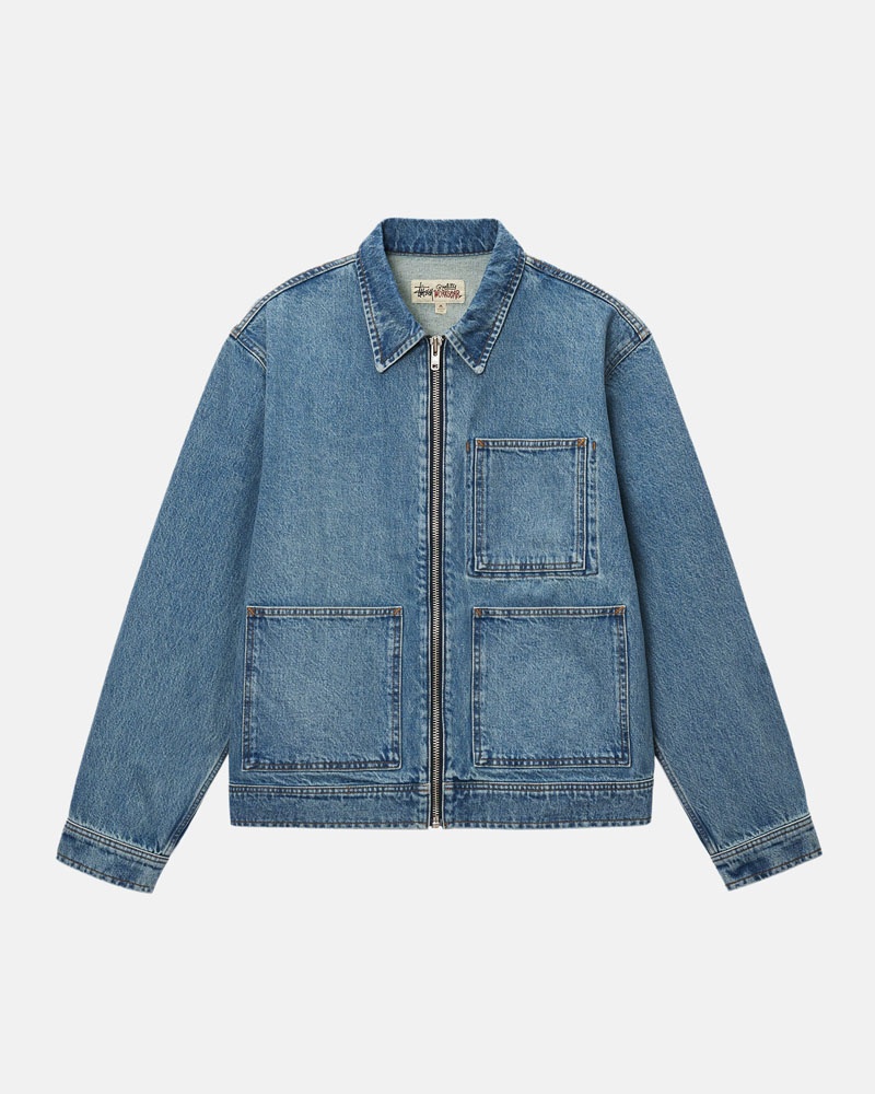 Blue Stüssy Zip Work Denim Jacket | UAE LIS635908