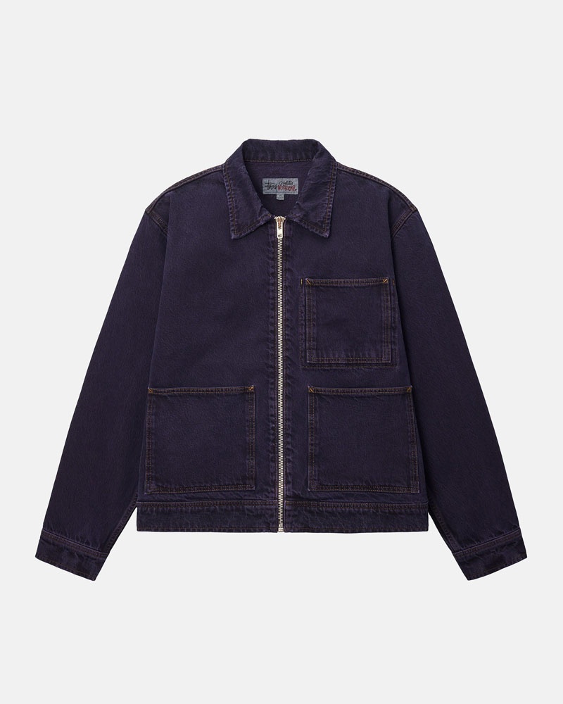 Blue Stüssy Zip Work Denim Jacket | UAE NBM389072