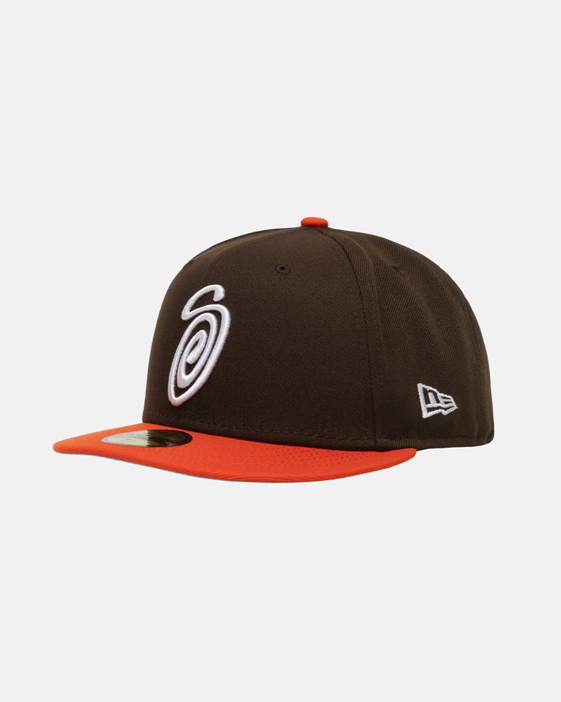 Brown Orange Stüssy New Era 59Fifty Curly S Cap | UAE BQI657809