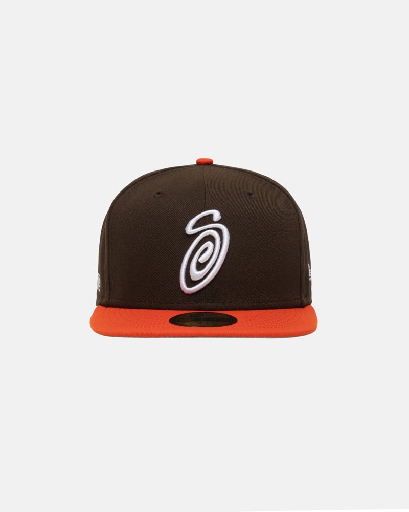 Brown Orange Stüssy New Era 59Fifty Curly S Cap | UAE BQI657809