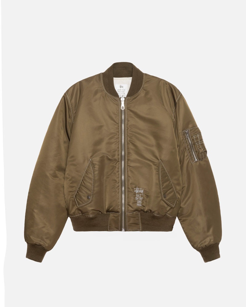 Brown Stüssy Built Reversible Bomber Jacket | UAE WRO437809