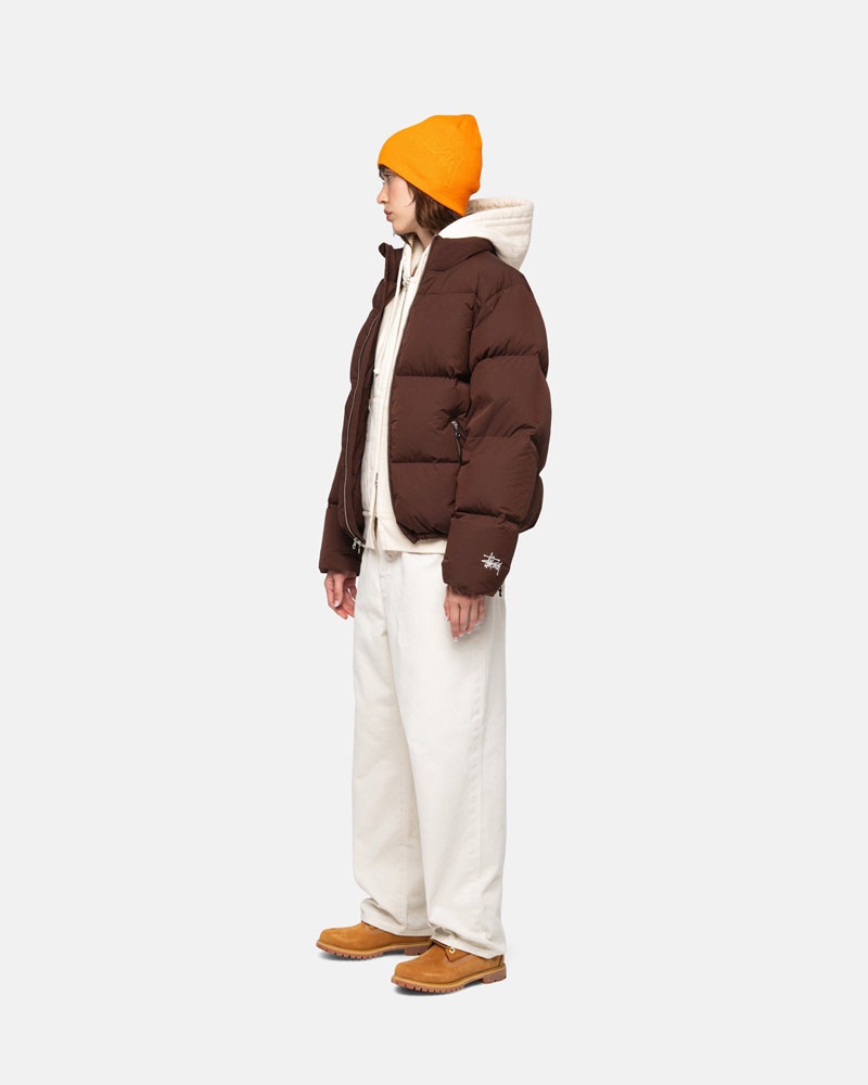 Brown Stüssy Down Puffer Nylon Jacket | UAE EXI825497