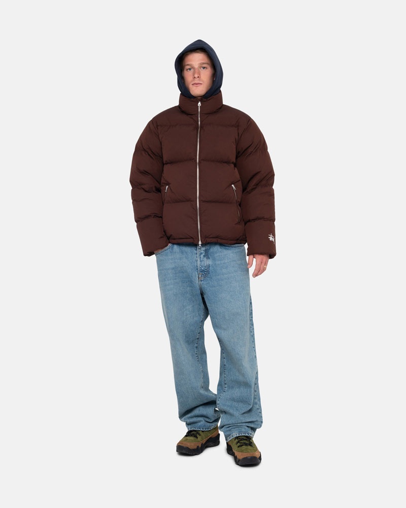 Brown Stüssy Down Puffer Nylon Jacket | UAE EXI825497