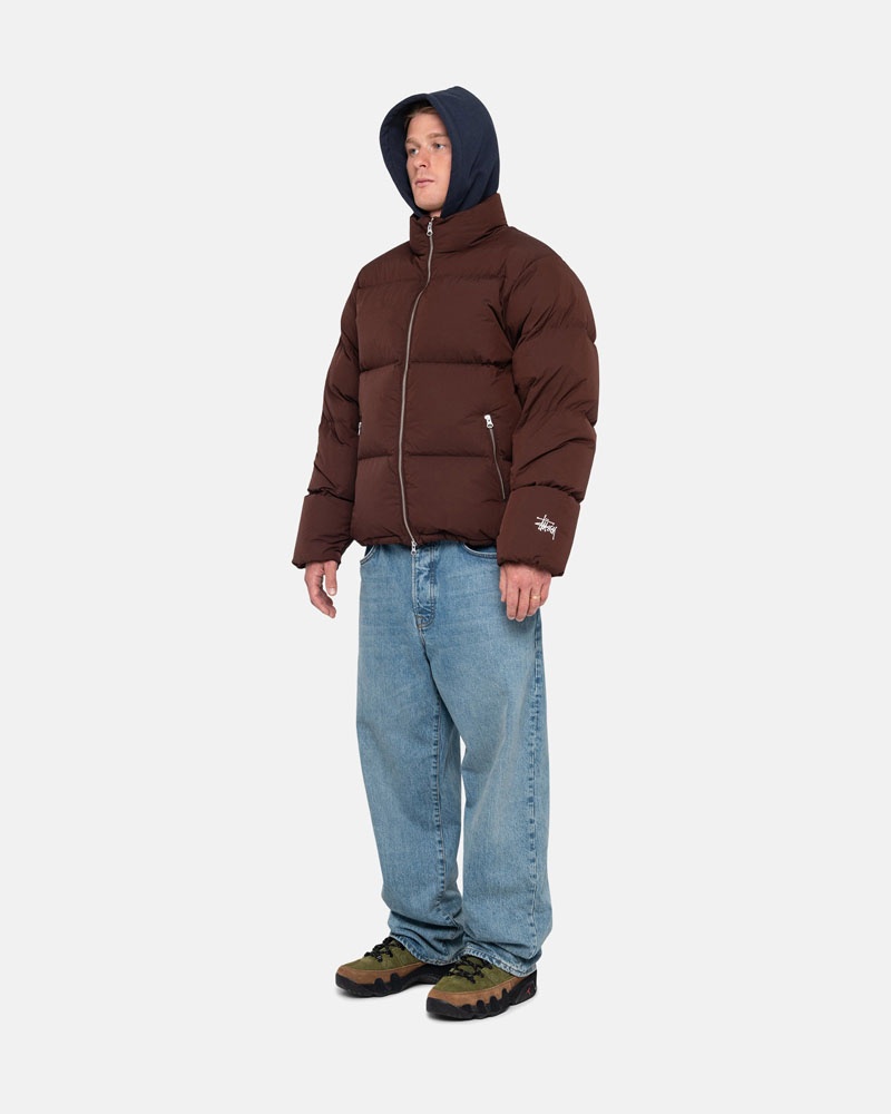 Brown Stüssy Down Puffer Nylon Jacket | UAE EXI825497