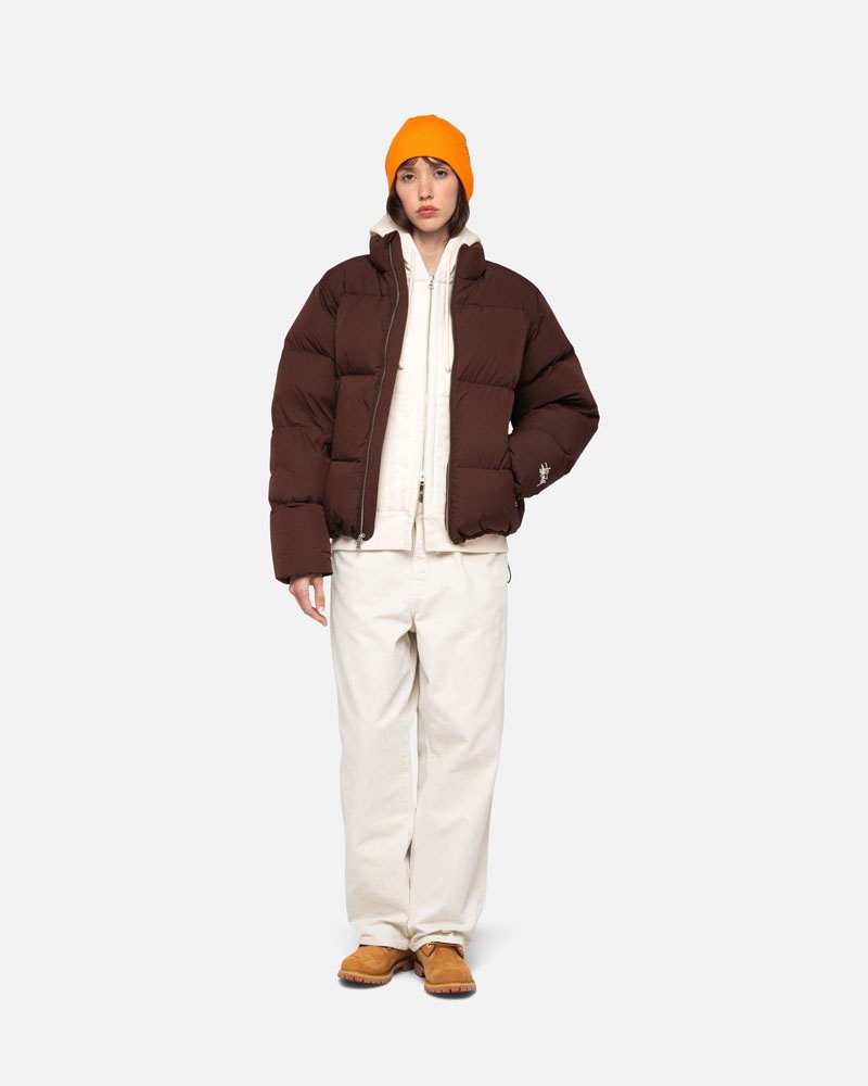 Brown Stüssy Down Puffer Nylon Jacket | UAE EXI825497