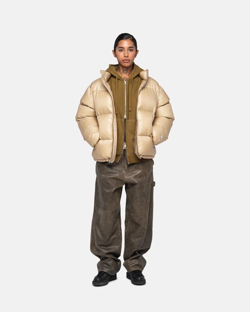 Brown Stüssy Down Puffer Parachute Ripstop Jacket | UAE CDA490132