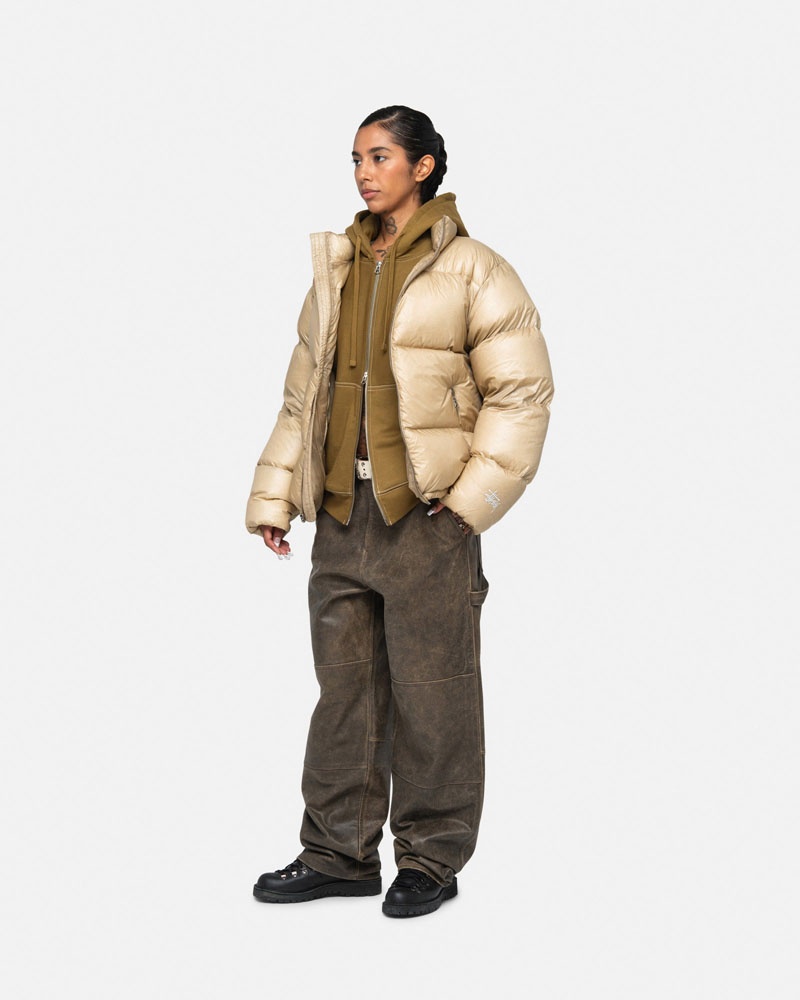 Brown Stüssy Down Puffer Parachute Ripstop Jacket | UAE CDA490132