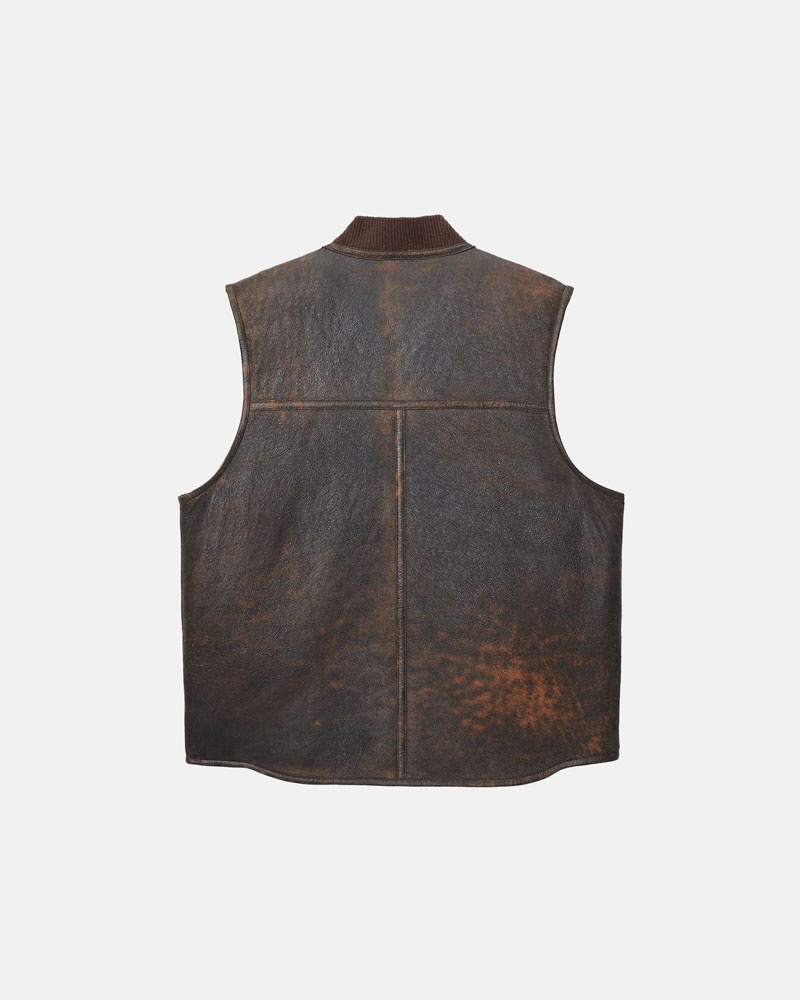 Brown Stüssy Reversible Shearling Workgear Vest | UAE NQC813267