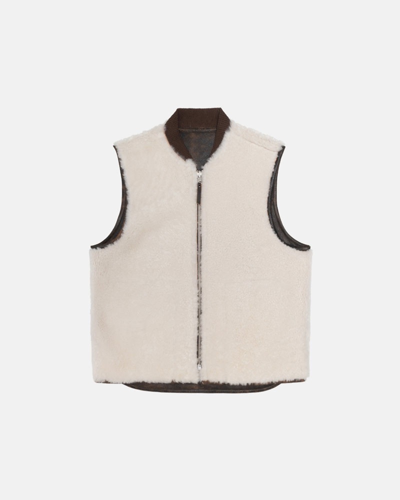 Brown Stüssy Reversible Shearling Workgear Vest | UAE NQC813267