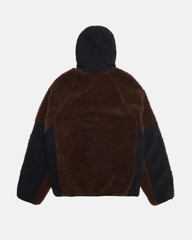 Brown Stüssy Sherpa Paneled Hooded Jacket | UAE UCN591036