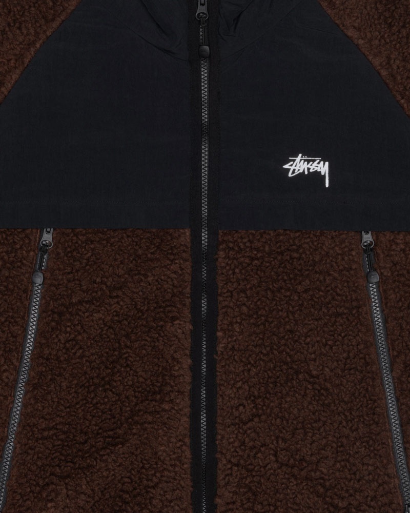 Brown Stüssy Sherpa Paneled Hooded Jacket | UAE UCN591036