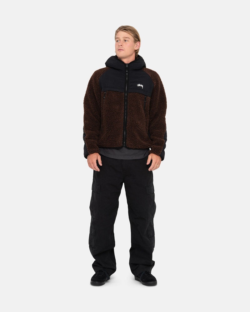 Brown Stüssy Sherpa Paneled Hooded Jacket | UAE UCN591036