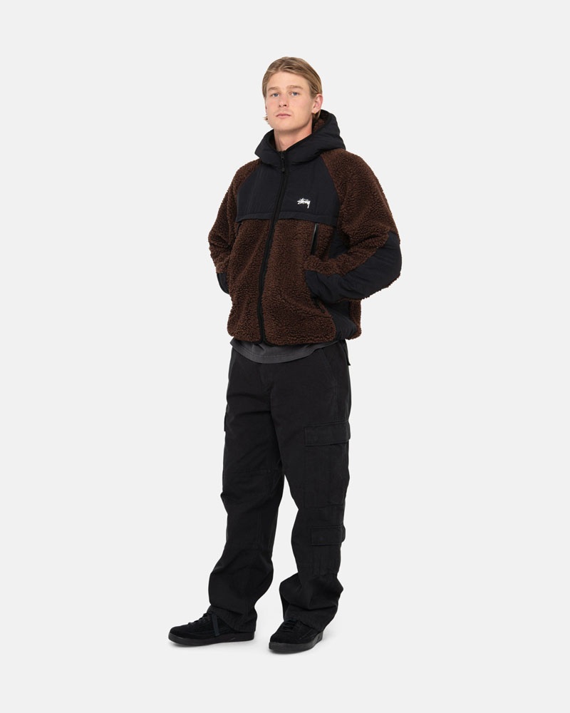 Brown Stüssy Sherpa Paneled Hooded Jacket | UAE UCN591036