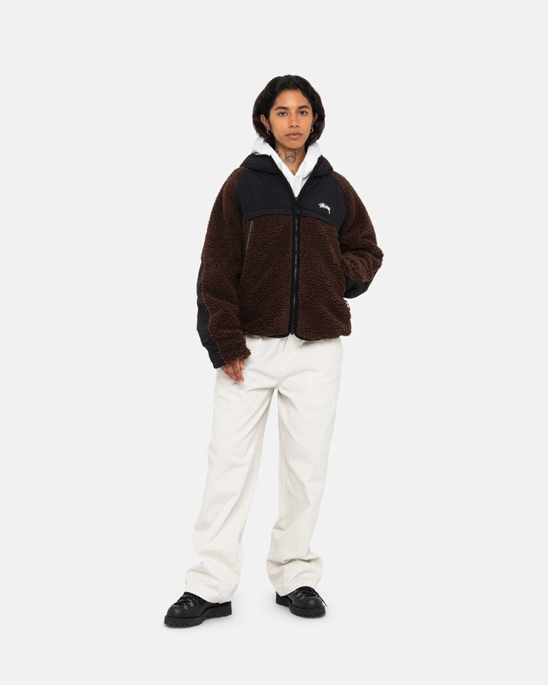 Brown Stüssy Sherpa Paneled Hooded Jacket | UAE UCN591036