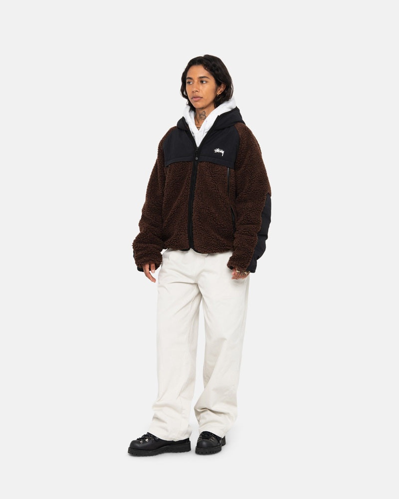 Brown Stüssy Sherpa Paneled Hooded Jacket | UAE UCN591036