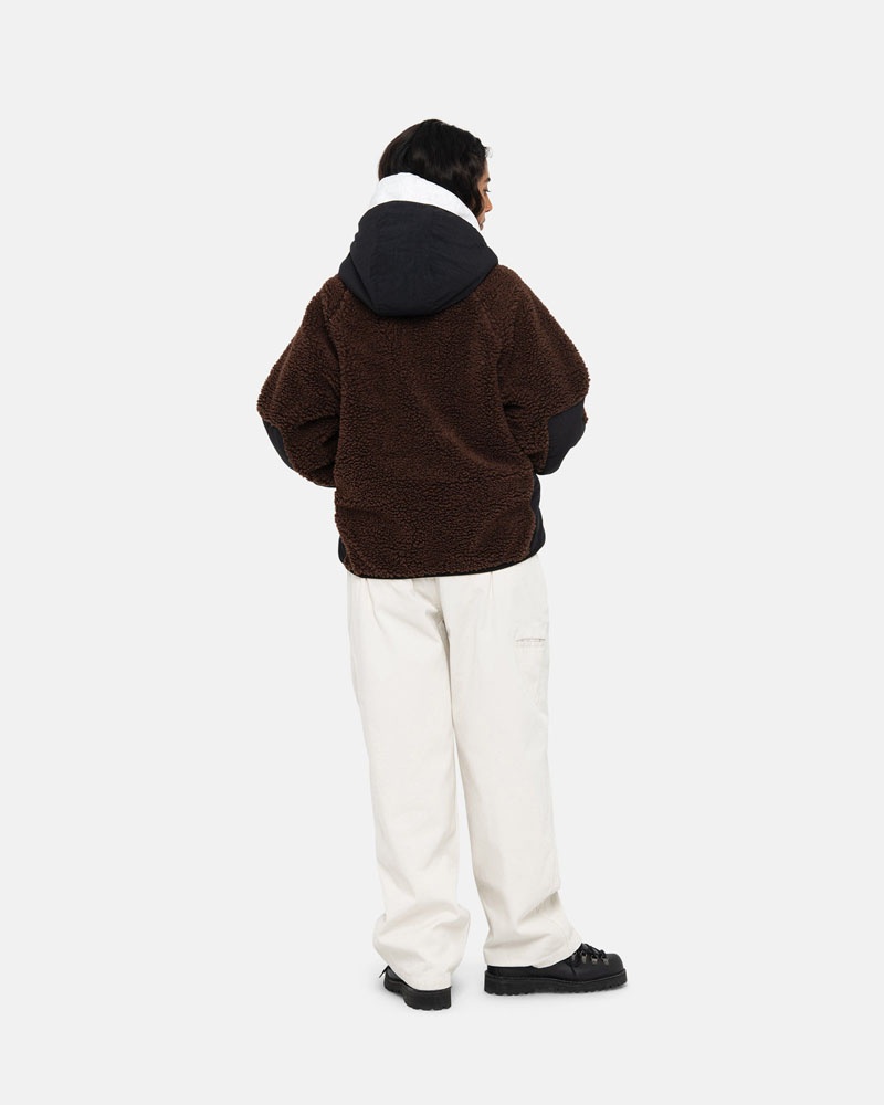 Brown Stüssy Sherpa Paneled Hooded Jacket | UAE UCN591036