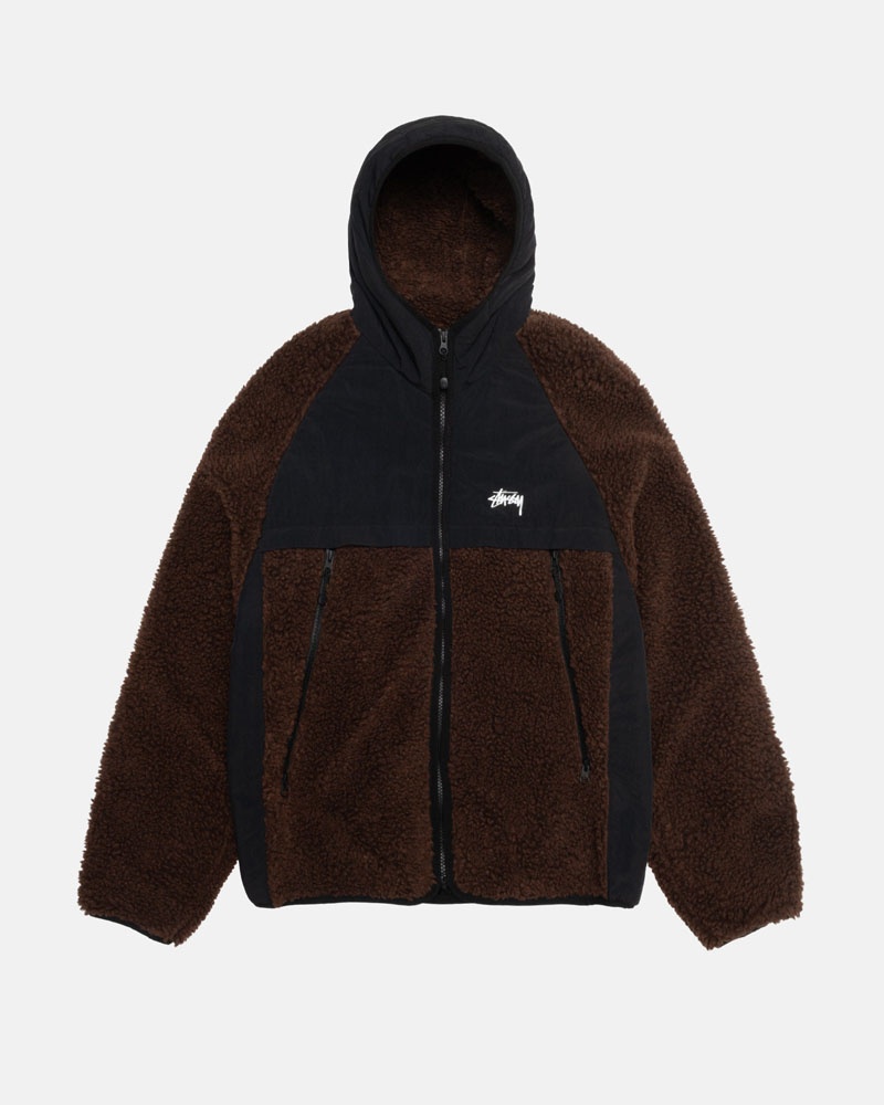 Brown Stüssy Sherpa Paneled Hooded Jacket | UAE UCN591036