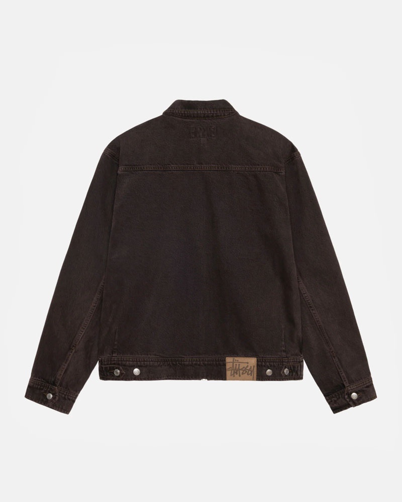 Brown Stüssy Zip Work Denim Jacket | UAE RDK031589