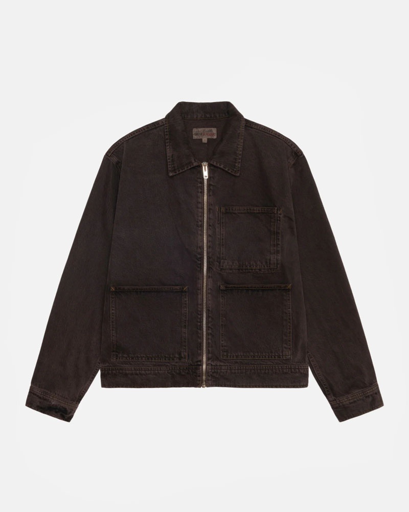 Brown Stüssy Zip Work Denim Jacket | UAE RDK031589