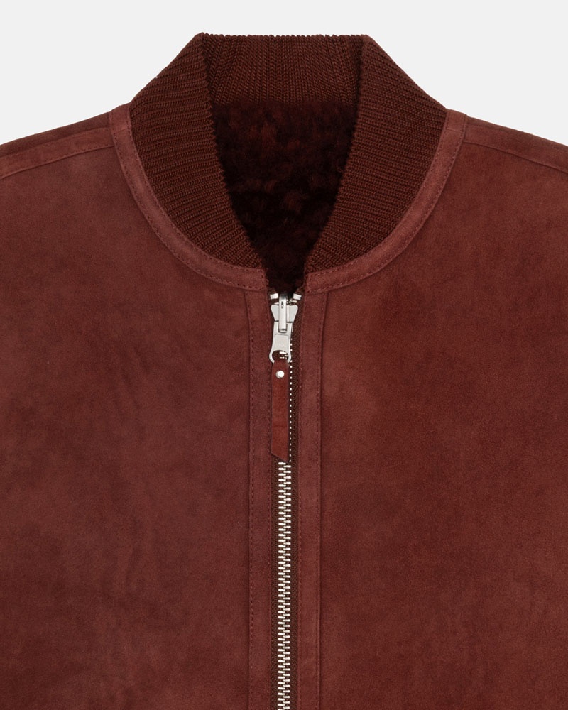 Burgundy Stüssy Reversible Shearling Workgear Vest | UAE LBC093786