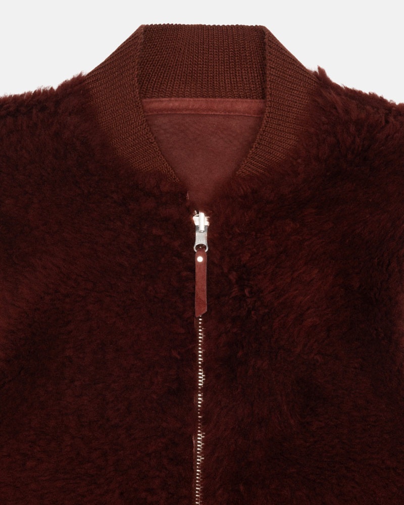 Burgundy Stüssy Reversible Shearling Workgear Vest | UAE LBC093786