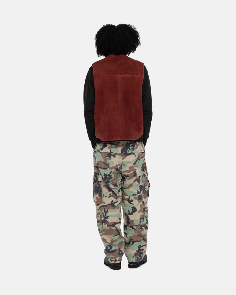 Burgundy Stüssy Reversible Shearling Workgear Vest | UAE LBC093786