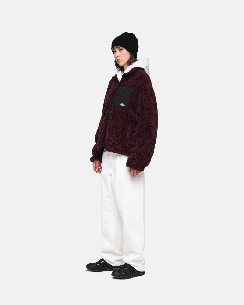 Burgundy Stüssy Sherpa Reversible Jacket | UAE BLZ681925