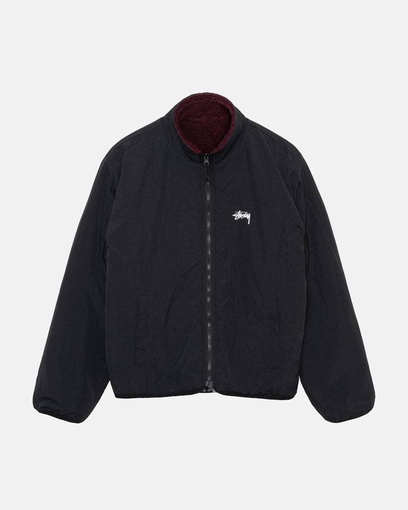 Burgundy Stüssy Sherpa Reversible Jacket | UAE BLZ681925