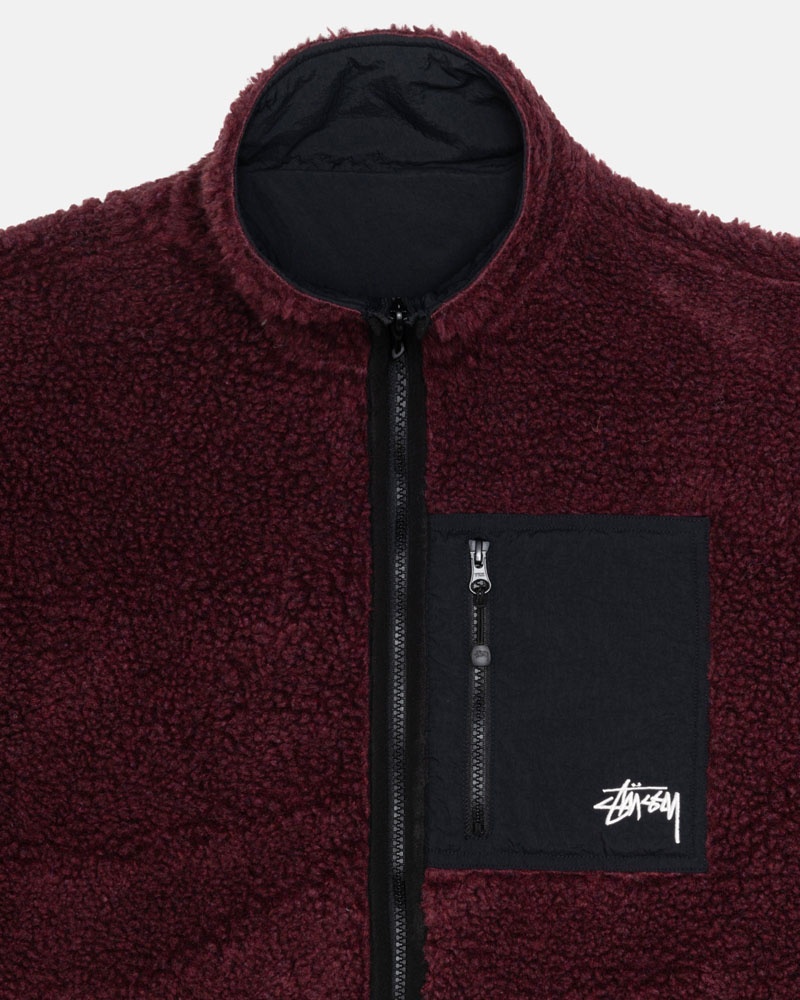 Burgundy Stüssy Sherpa Reversible Jacket | UAE BLZ681925