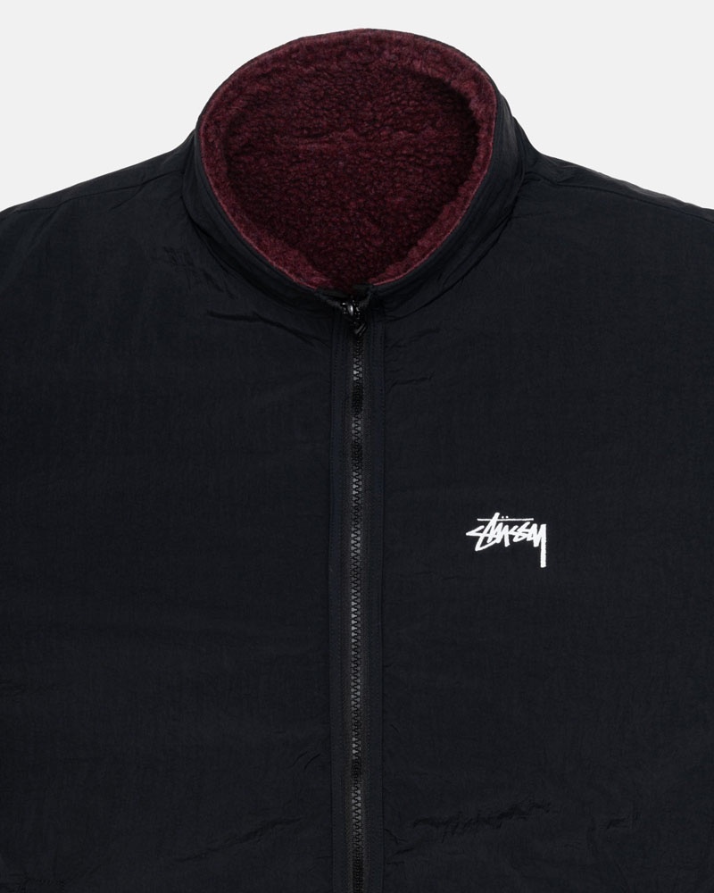 Burgundy Stüssy Sherpa Reversible Jacket | UAE BLZ681925