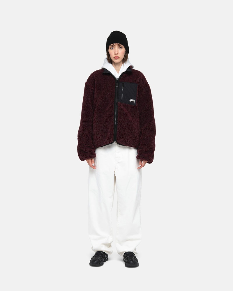 Burgundy Stüssy Sherpa Reversible Jacket | UAE BLZ681925