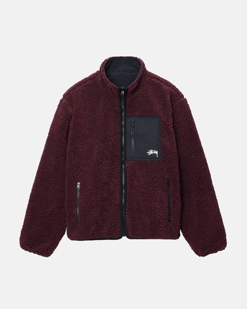 Burgundy Stüssy Sherpa Reversible Jacket | UAE BLZ681925