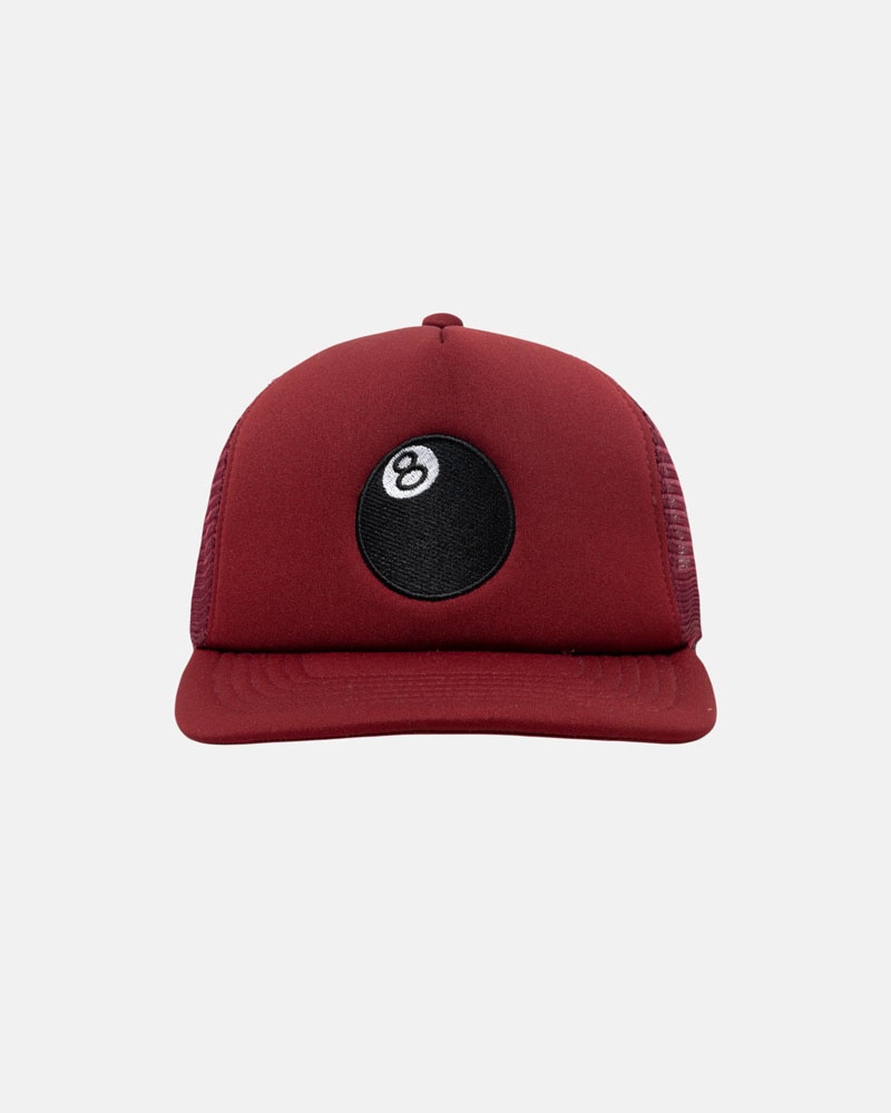 Burgundy Stüssy Trucker 8 Ball Snapback Cap | UAE EXB419870