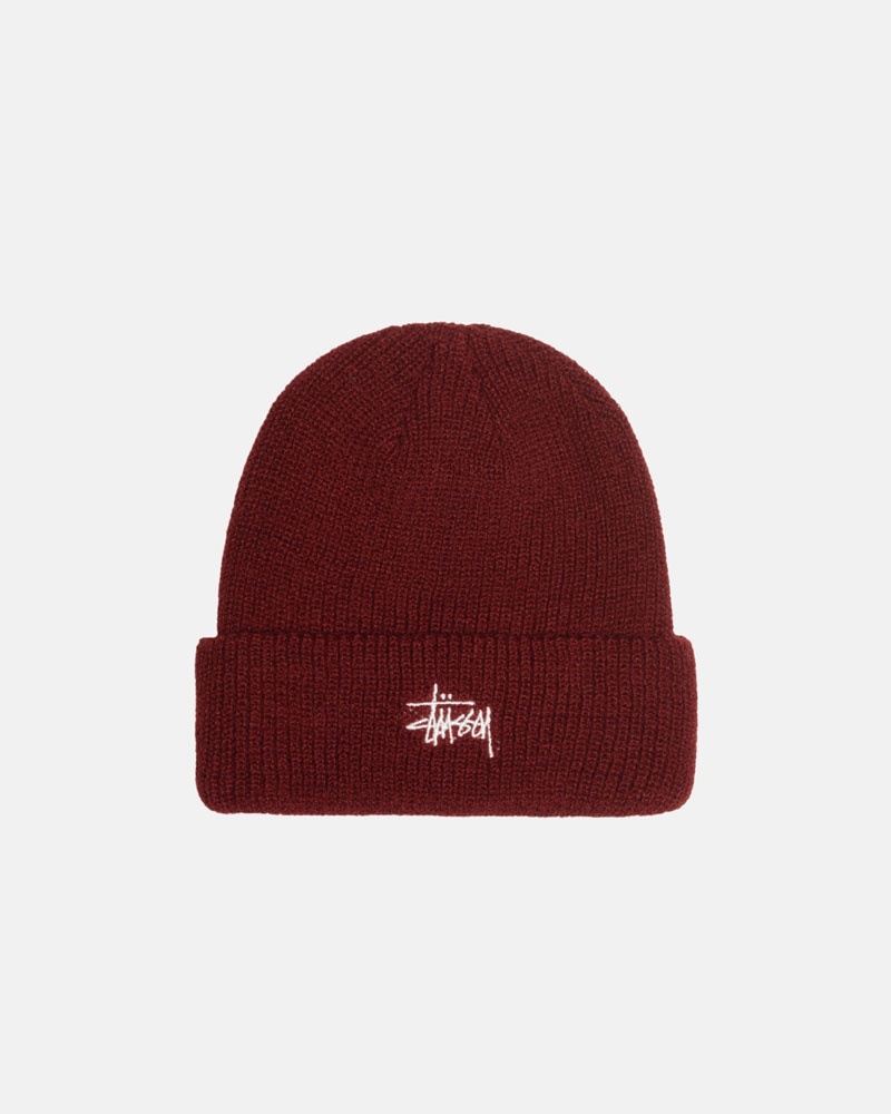 Dark Red Stüssy Cuff Basic Beanie | UAE SWP719468