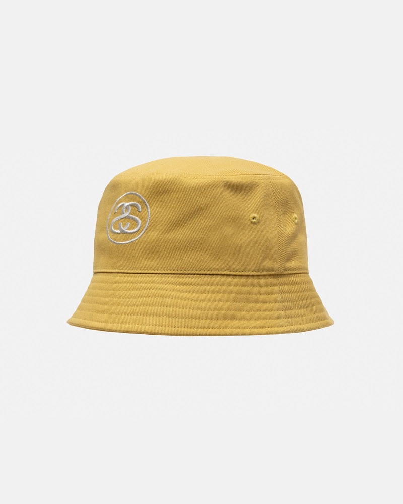 Gold Stüssy Deep Bucket SS Link Hat | UAE NKJ438165