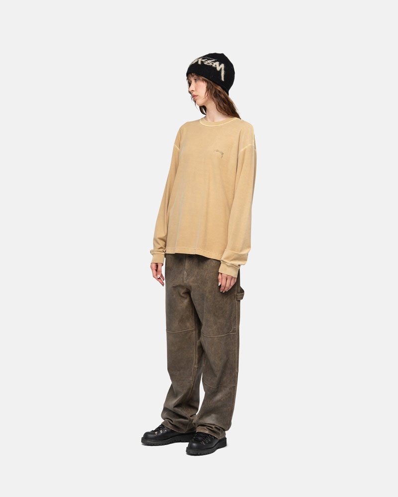 Gold Stüssy Lazy LS T-Shirt | UAE HAI357814