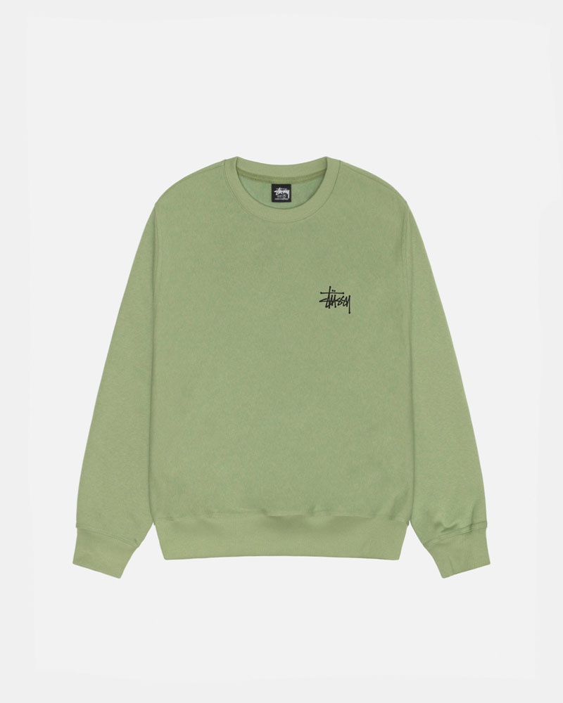 Green Stüssy Basic Crew Sweatshirt | UAE GQB934076