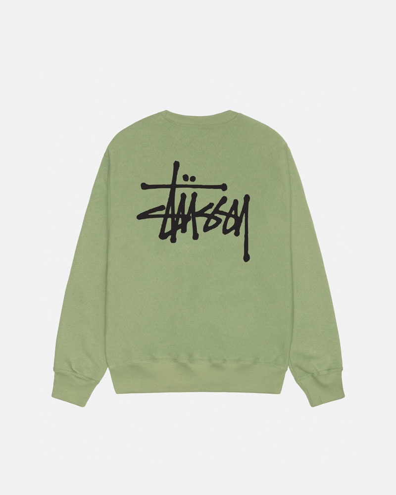 Green Stüssy Basic Crew Sweatshirt | UAE GQB934076