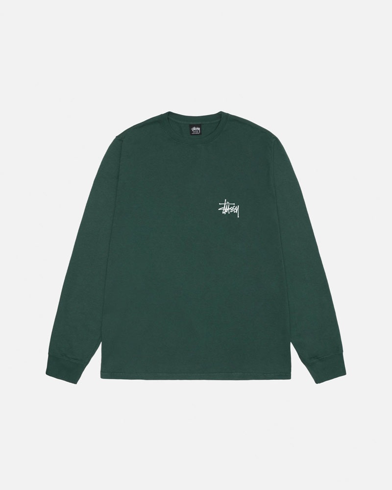 Green Stüssy Basic LS Pigment Dyed T-Shirt | UAE TDH568294