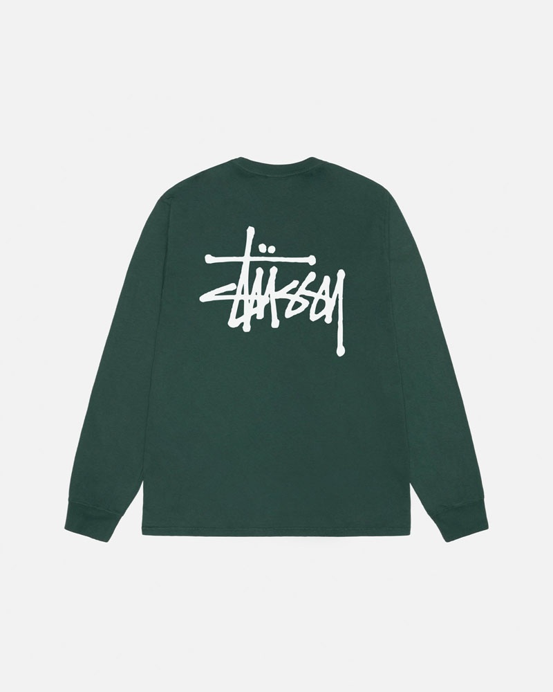 Green Stüssy Basic LS Pigment Dyed T-Shirt | UAE TDH568294