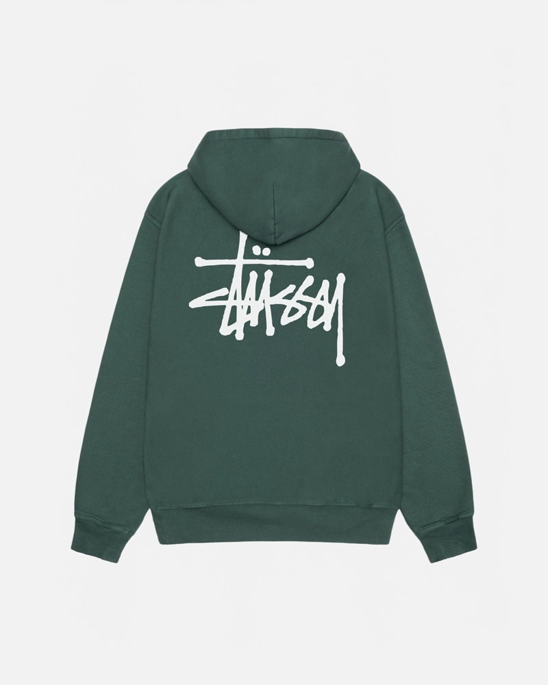 Green Stüssy Basic Pigment Dyed Hoodie | UAE OQT803795