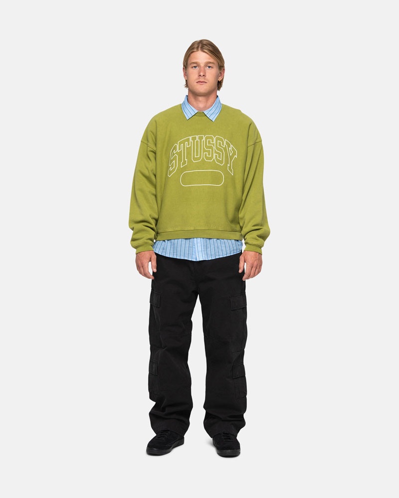 Green Stüssy Varsity Oversized Crew Sweatshirt | UAE MWV140653