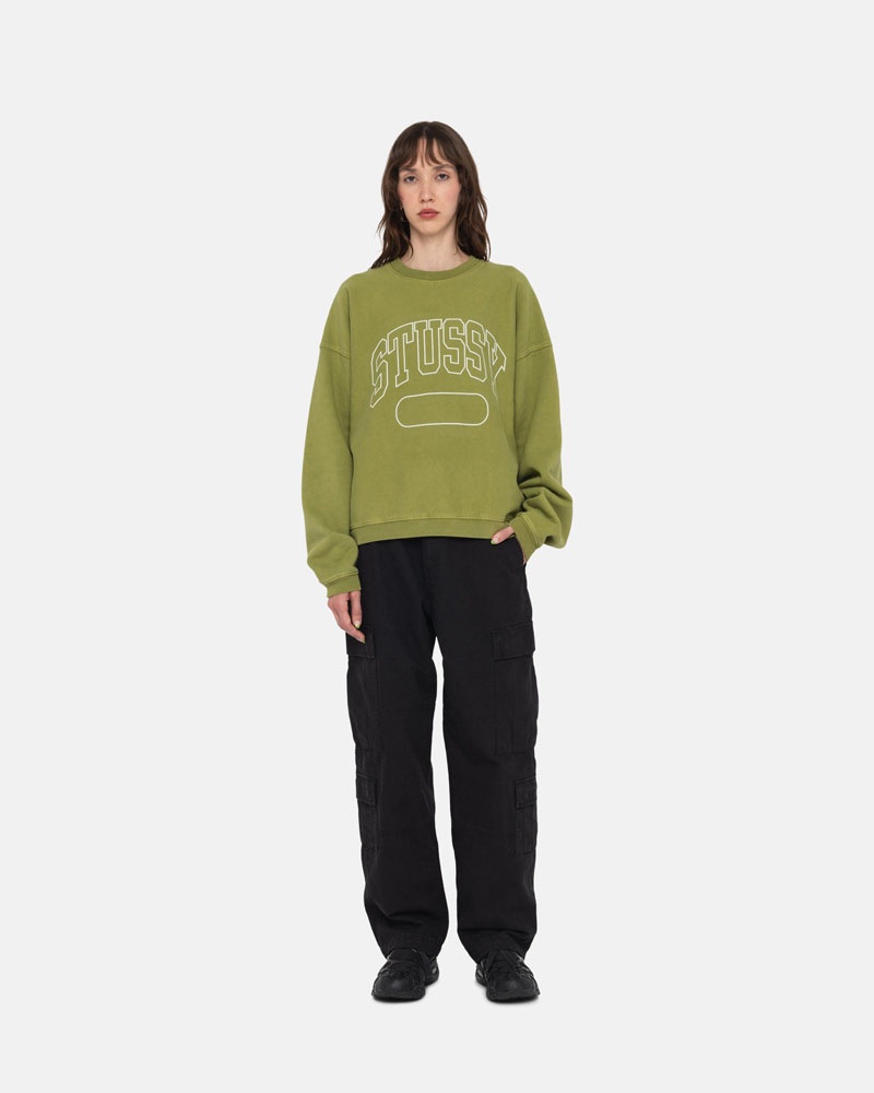 Green Stüssy Varsity Oversized Crew Sweatshirt | UAE MWV140653