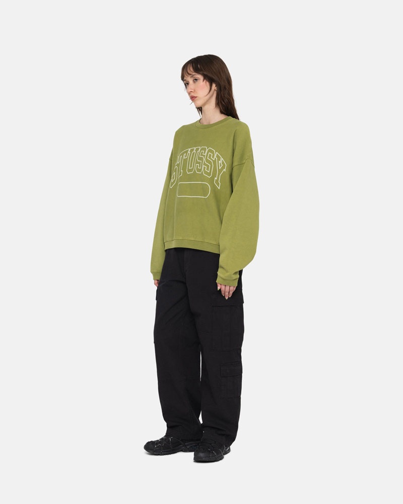 Green Stüssy Varsity Oversized Crew Sweatshirt | UAE MWV140653