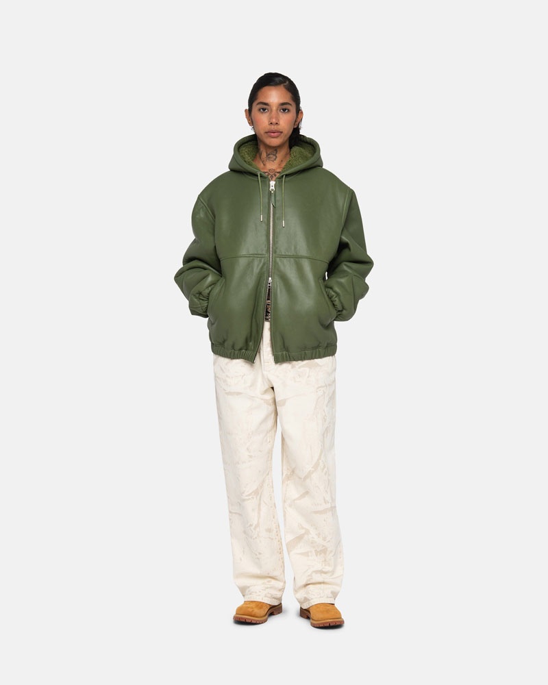 Green Stüssy Work Shearling Jacket | UAE QNI871230