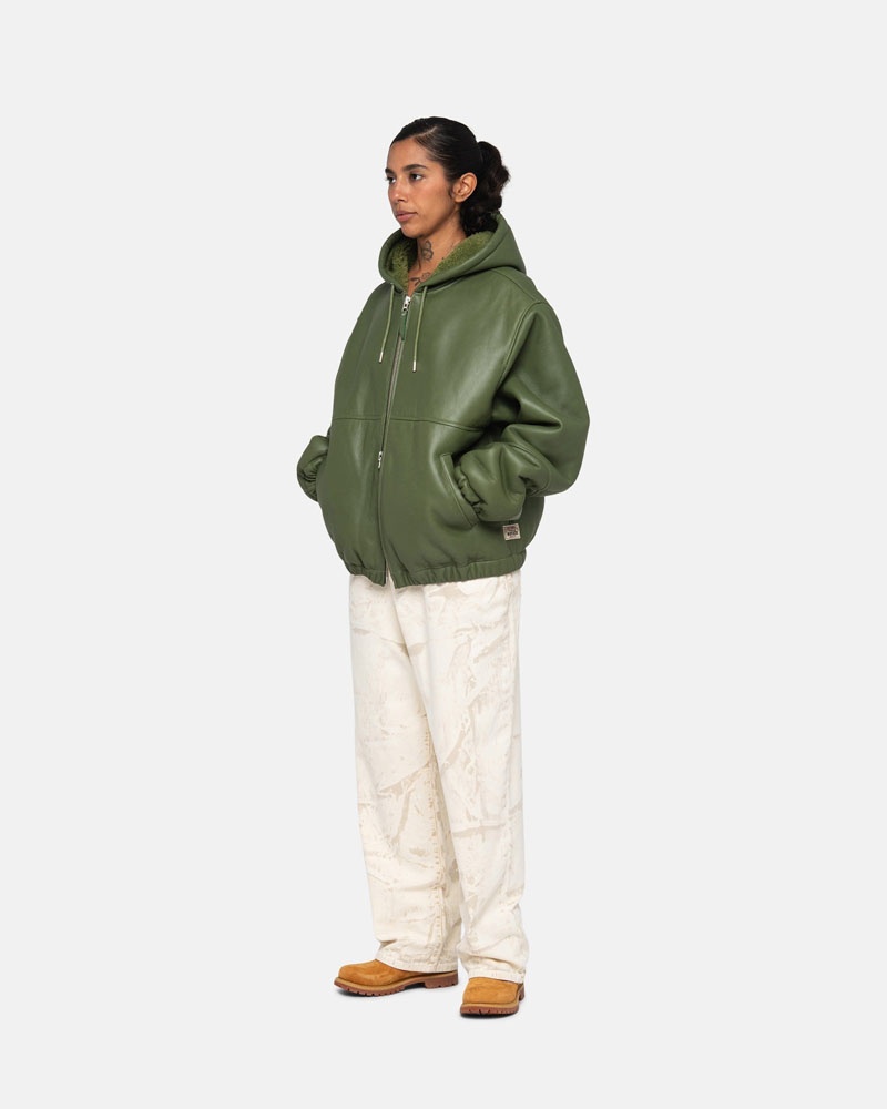 Green Stüssy Work Shearling Jacket | UAE QNI871230