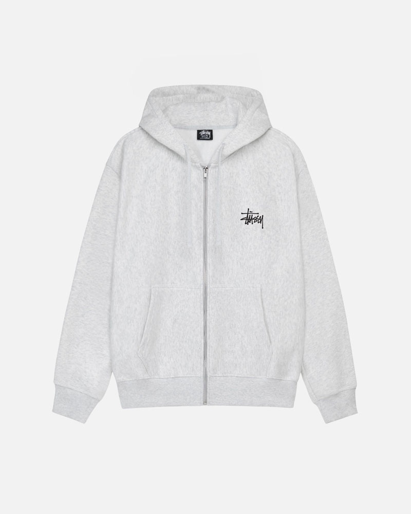 Grey Stüssy Basic Zip Hoodie | UAE GZH932871